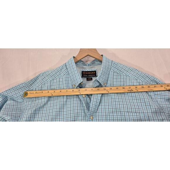 Ariat Mens Pro Series Shirt Long Sleeve Button Down Vented Blue Plaid Western XL - Picture 10 of 14